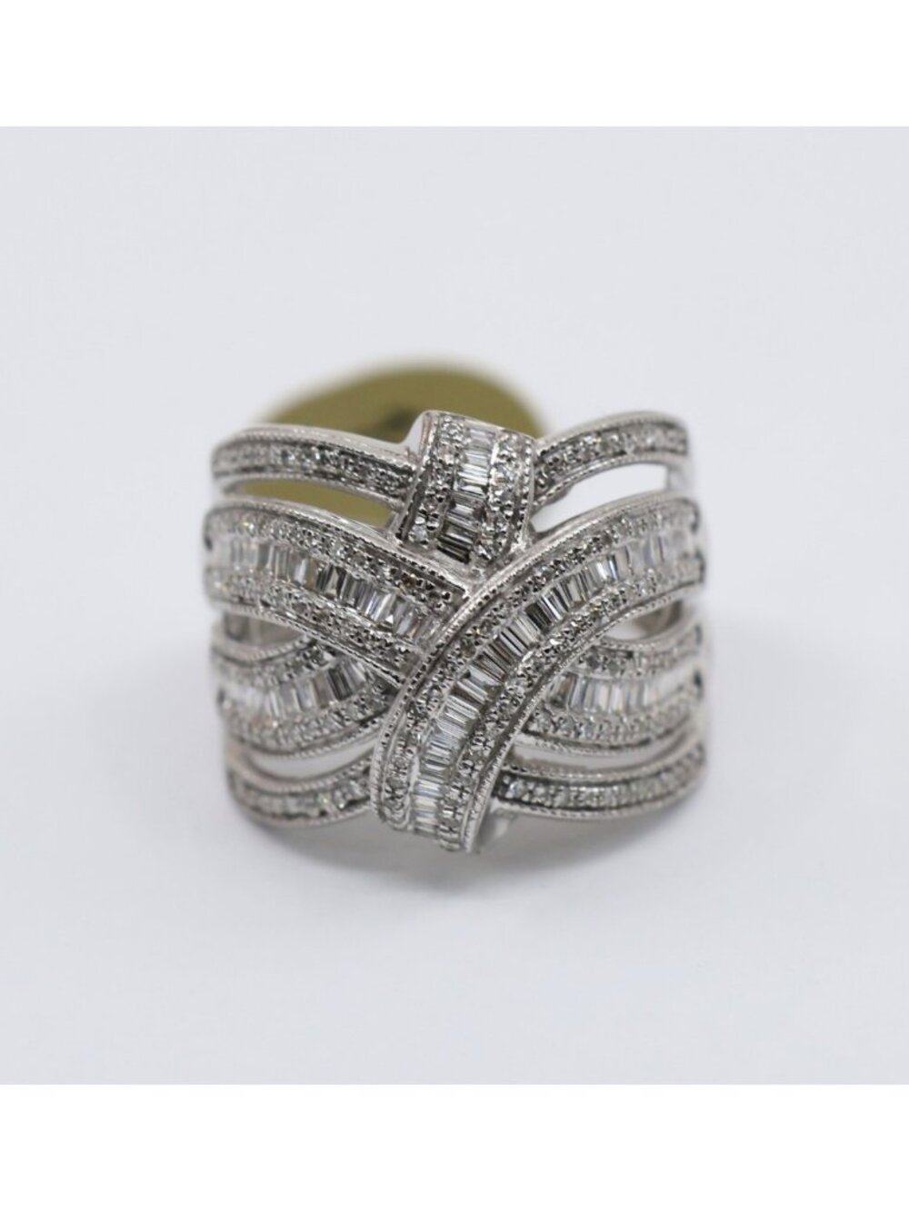EFFY 14K White Gold 2.00ct Round Baguette Diamond Woven Crossover Ring - Size 7